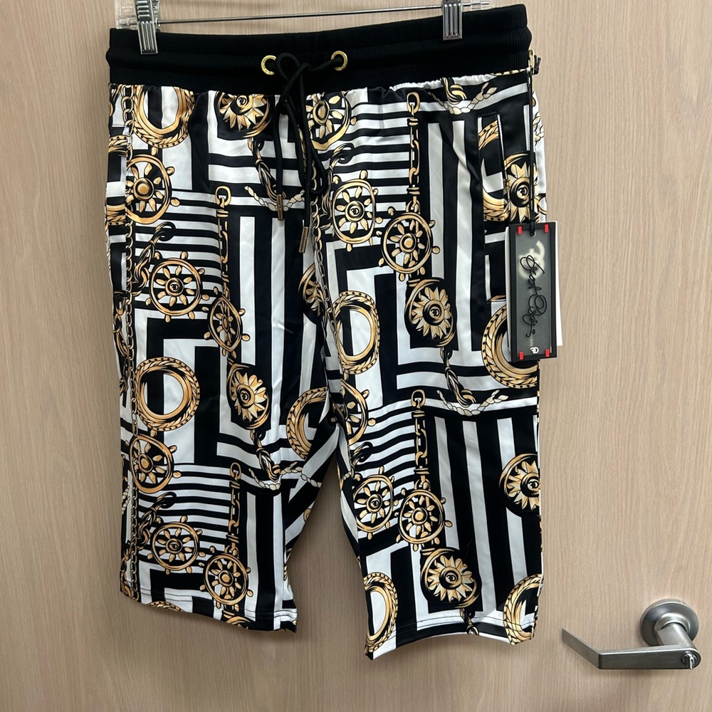 Stylish Black and Gold Patterned Men's Swim Shorts
